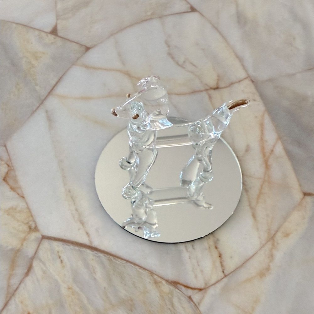 Glass Baron Decorative Mini Dog Figurine Clear Glass Gold‎ Trim